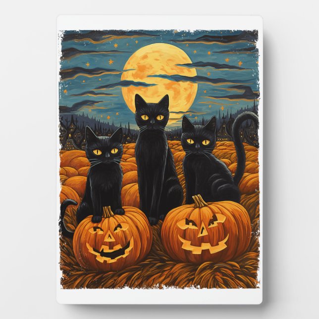 Plaque Photo Chat noir Halloween Amoureux de les chats Starry N (Devant)