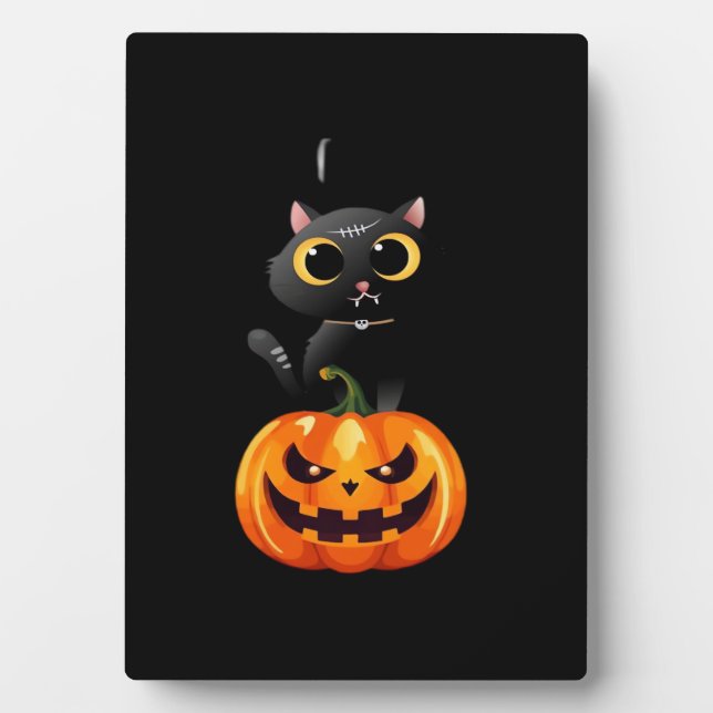 Plaque Photo Chat noir Halloween Design - Art Citrouille Éffray (Devant)
