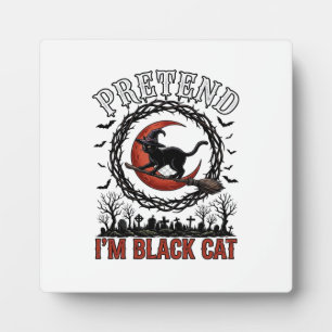Plaque Photo Chat noir prétendu chapeau de sorcière Halloween L