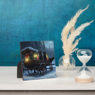 Plaque Photo Chat noir Snowy Sleigh Ride Décor de Noël