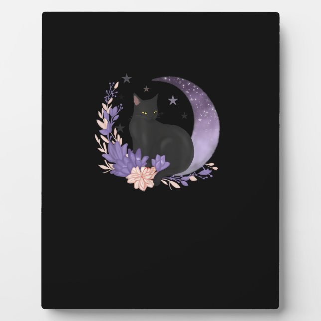 Plaque Photo Chat Sorcière Fleurs de Lune Pastel Goth Goblincor (Devant)