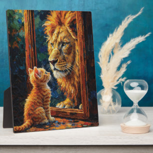 Plaque Photo Chaton voyant le reflet de lion, Impasto motivatio