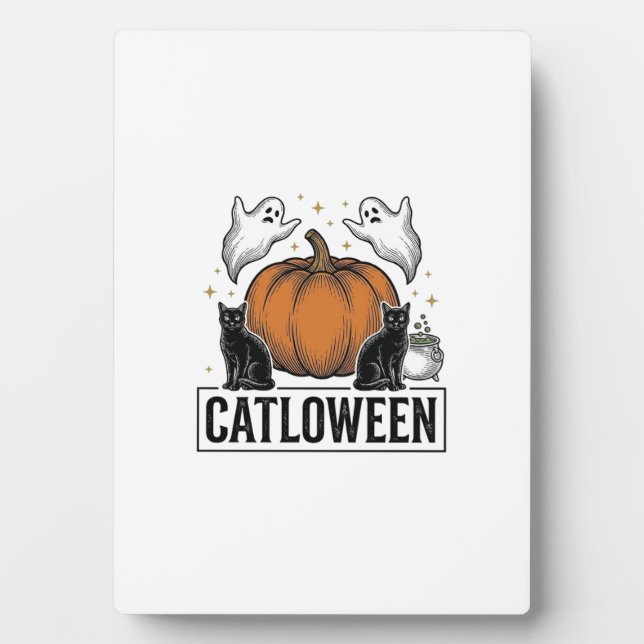 Plaque Photo Chatoween Chat Noir Fantôme Halloween Conception V (Devant)