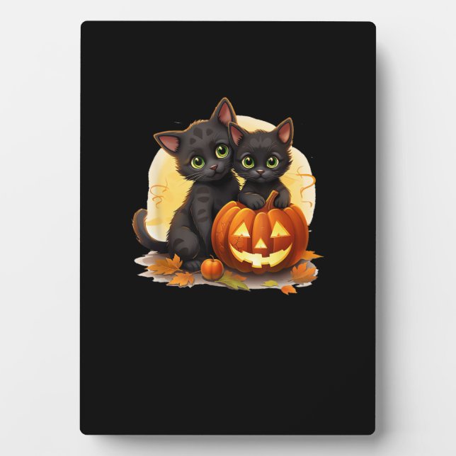 Plaque Photo Chats de Kitten noir Citrouille Halloween Jack-o'- (Devant)