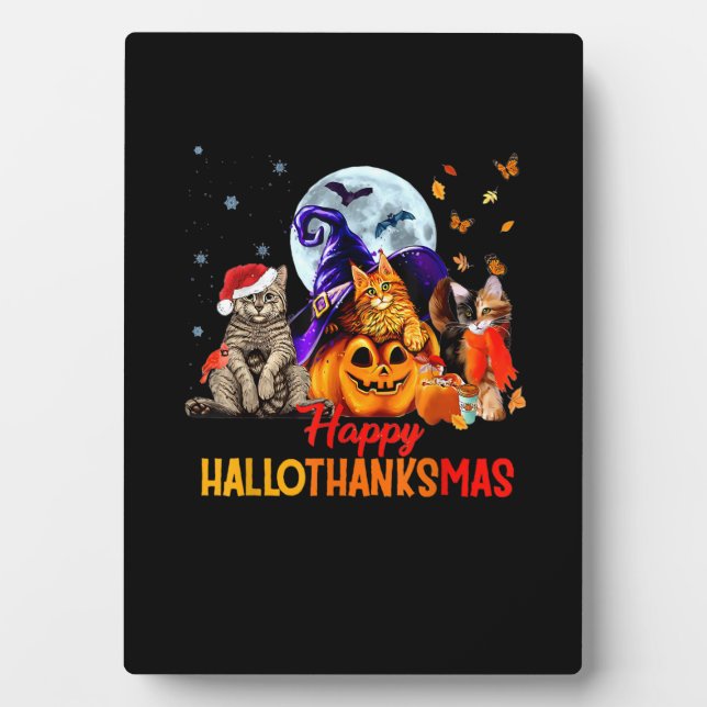 Plaque Photo Chats Hallothanksmas Halloween Thanksgiving C (Devant)