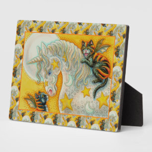 Plaque Photo CHATS NOIRS FLAMINANTS AVEC HALLOWEEN UNICORN Colo