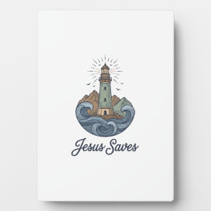 Plaque Photo Chemise chrétienne vintage phare Jésus Sauve_1