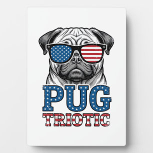 Plaque Photo Chemise de design de gravure vintage Pug patriotiq