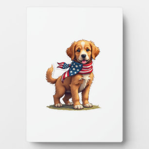 Plaque Photo Chemise Patriotique Vintage de Chiots Dorés Améric