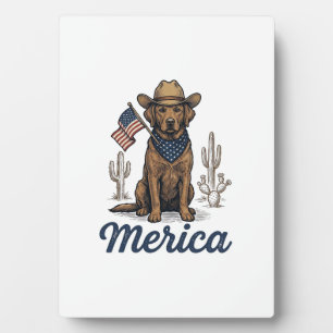 Plaque Photo Chemise Vintage Merica Cowboy Chien Drapeau Améric
