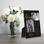 Plaque Photo Chère maman | Gold Mom Script Mariage message phot<br><div class="desc">Vraiment spécial et mémorable mère de la mariée cadeau de la photo fille et message plaque noire. Offrez un beau cadeau personnalisé à votre mère le jour de votre mariage qu'elle chérira pour toujours. Ce magnifique cadeau personnalisé de jour de mariage comporte deux photos en noir et blanc pour afficher...</div>
