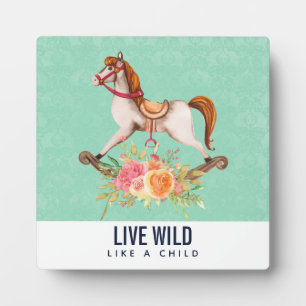 Plaque Photo Cheval à roche vintage avec Bouquet floral