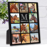 Plaque Photo Cheval Lover Personnalisé Monogramme 11 Photo Coll<br><div class="desc">Célébrez votre meilleur ami avec une plaque de collage photo de cheval personnalisée dans un design noir élégant. Cette plaque photo de cheval de garde unique est le cadeau idéal pour vous, votre famille ou vos amis pour honorer ceux qui sont aimés. Customisez avec 11 de vos photos équines préférées,...</div>
