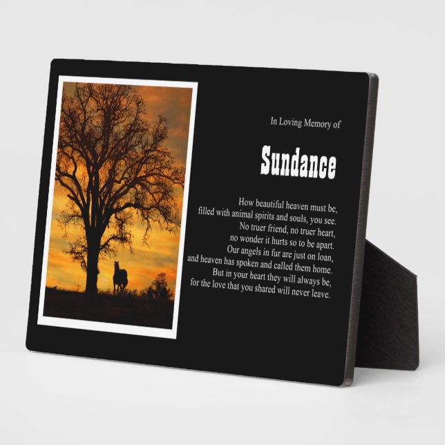 Plaque Photo Cheval Memorial Poème spirituel Ciel Nom personnal (Côté)