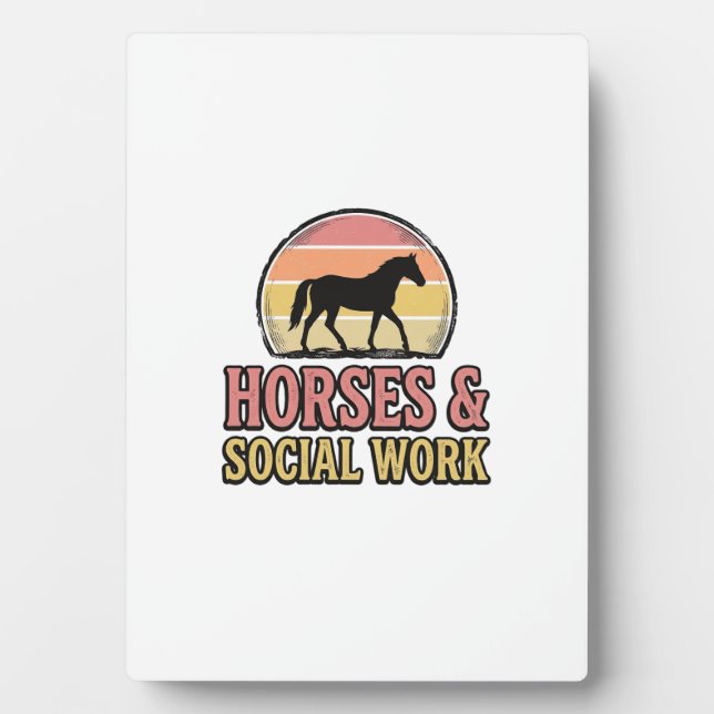 Plaque Photo Cheval & Travail Social Retro Sunset Vector Design (Devant)