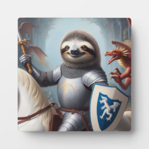 Plaque Photo Chevalier de la Paresse Lutant contre des Dragons