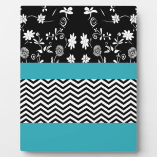 Plaque Photo chevron floral bleu