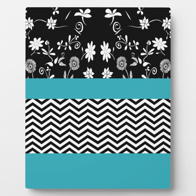 Plaque Photo chevron floral bleu (Devant)