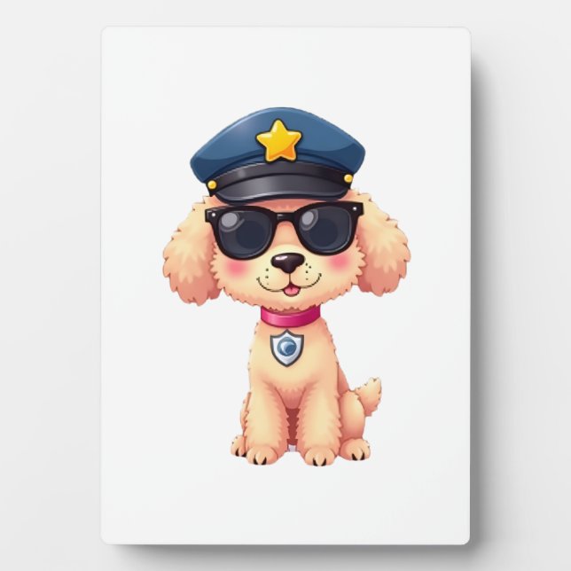 Plaque Photo Chibi Anime Police Chien Caniche (Devant)