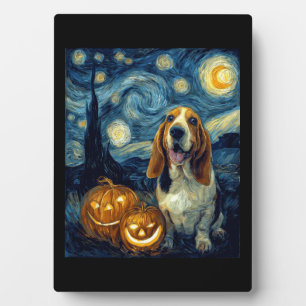 Plaque Photo Chien Basset Hound Mignon Halloween Jack O Lantern