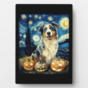 Plaque Photo Chien berger australien mignon Halloween Jack O La