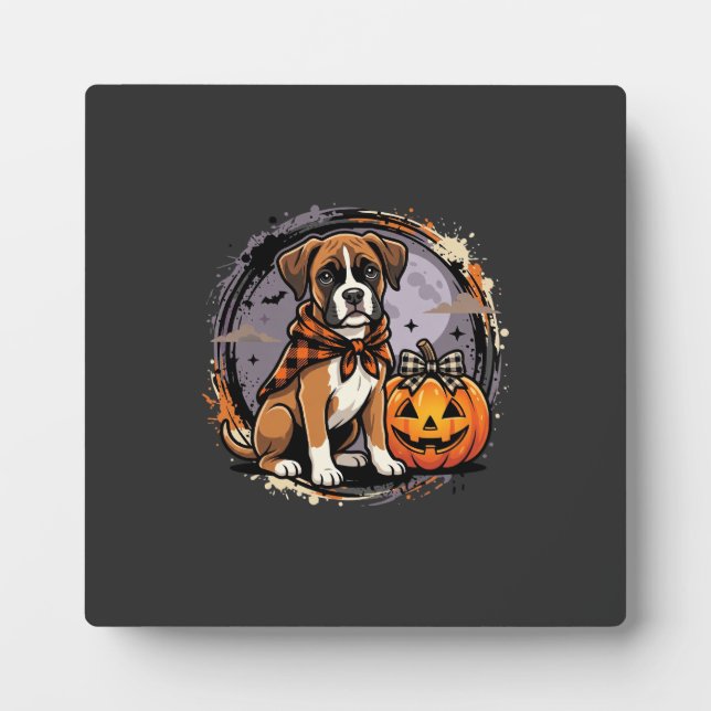 Plaque Photo Chien Boxer Halloween Citrouille Sublimation (Devant)