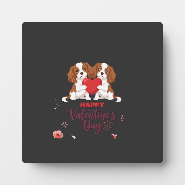 Plaque Photo Chien Cavalier King Fleuris Joyeuse Saint-Valentin (Devant)