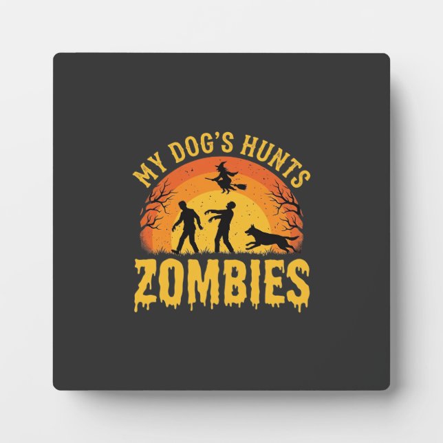 Plaque Photo Chien Chasse Les Zombies Design Halloween (Devant)