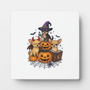 Plaque Photo Chien Chihuahua Halloween Citrouilles Chapeau de S