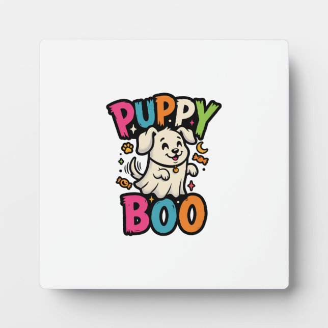 Plaque Photo Chien Chiot Boo d'Halloween (Devant)