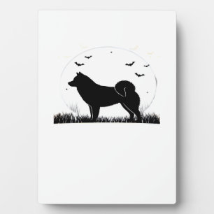Plaque Photo Chien de Hokkaido � Silhouette de Lune d'Halloween