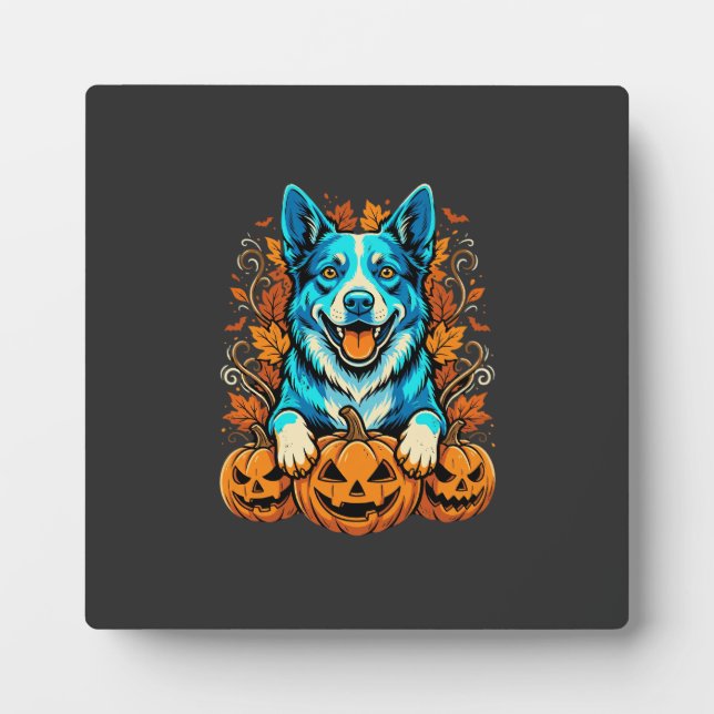 Plaque Photo Chien d'Halloween avec citrouilles Jack O Lantern_ (Devant)