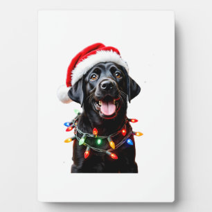 Plaque Photo Chien en pyjama de Noël à lumières en forme d'arbr