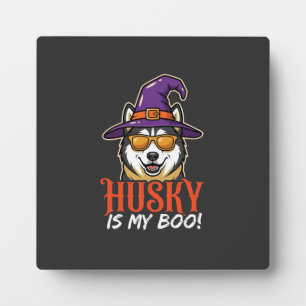 Plaque Photo Chien Esquimau d'Halloween est mon Chapeau de Sorc