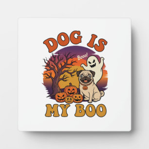 Plaque Photo Chien est Boo Halloween Pug Fantôme Citrouilles_1