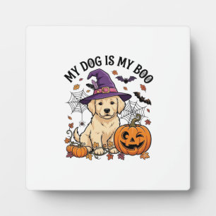 Plaque Photo Chien est Boo Halloween Sorcière Chiot Citrouille_