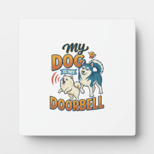 Plaque Photo Chien Est Sonnette Aboie Blanc Bleu_1