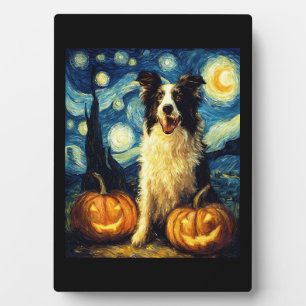 Plaque Photo Chien mignon Border Collie Halloween Jack O Lanter