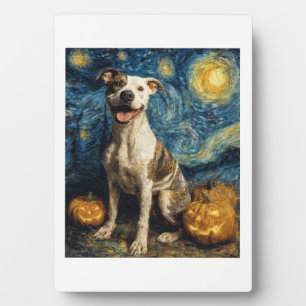 Plaque Photo Chien mignon Pit Bull Halloween Jack O Lantern Cit