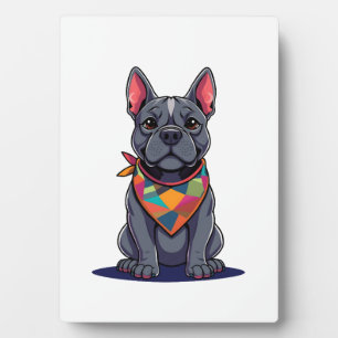 Plaque Photo Chien mignon Pitbull Frenchie avec Art de bandana