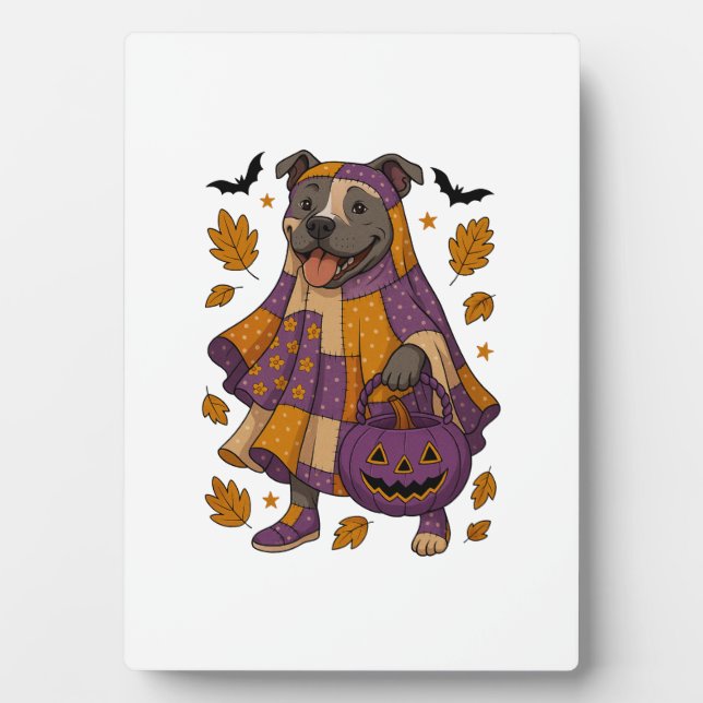 Plaque Photo Chien Pitpull Fantôme Halloween (Devant)