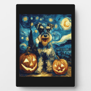 Plaque Photo Chien Schnauzer Miniature Mignon Halloween Jack O
