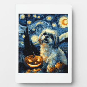 Plaque Photo Chien Shih Tzu Mignon Citrouille Halloween Jack O
