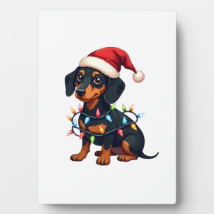 Plaque Photo Chien Teckel Noël Lumières Chapeau De Père Noël Xm