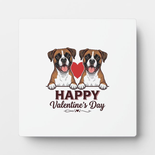 Plaque Photo Chiens Boxer Joyeuse Saint-Valentin Vintage (Devant)