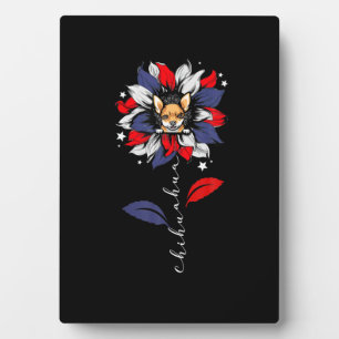 Plaque Photo Chihuahua 4 juillet Tournesol patriotique