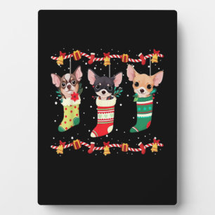 Plaque Photo Chihuahua Chaussettes de Noël Lumières Drôle Xmas