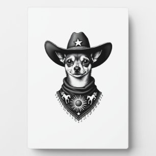 Plaque Photo Chihuahua vintage style cow-boy gravure western D