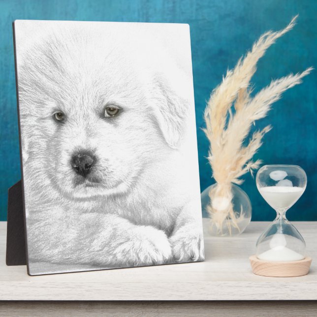Plaque Photo Chiot blanc mignon (Côté)