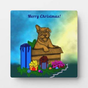 Plaque Photo Chiot dans une boîte, Joyeux Noël